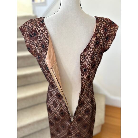 Vintage Brown Lace 50s 60s Black Band Sheath Dress - Picture 8 of 9